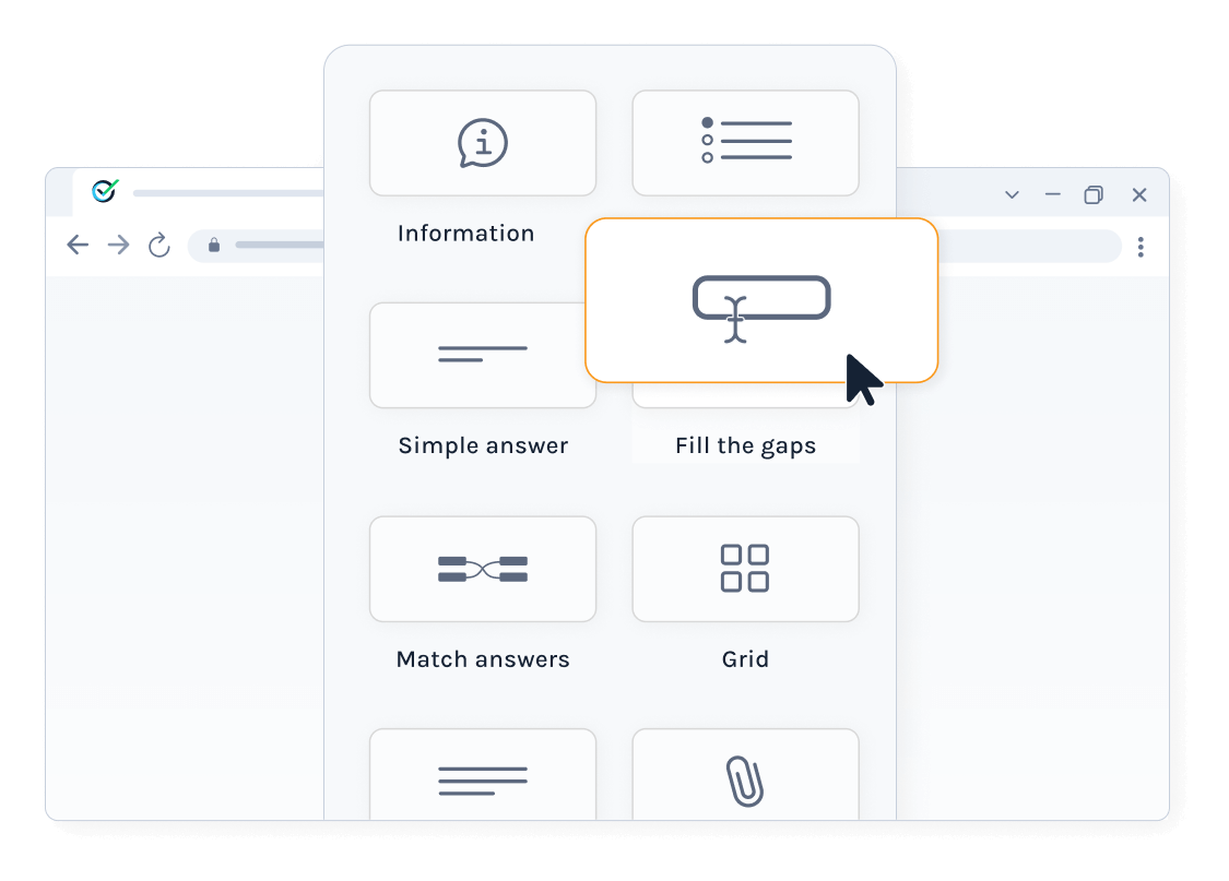 Exam editor showing the available question types