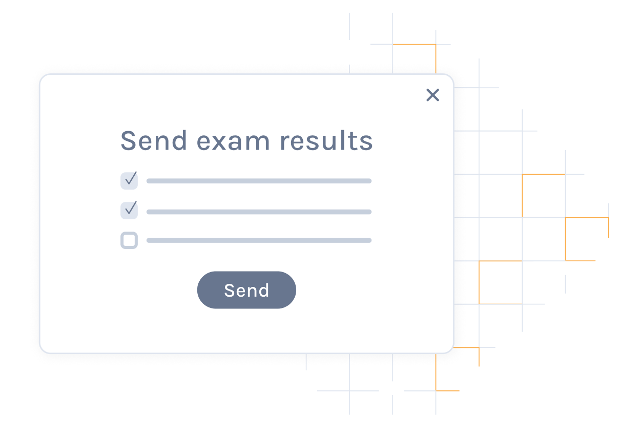 Illustratie van het verzenden van examenresultaten naar studenten op Exam.net
