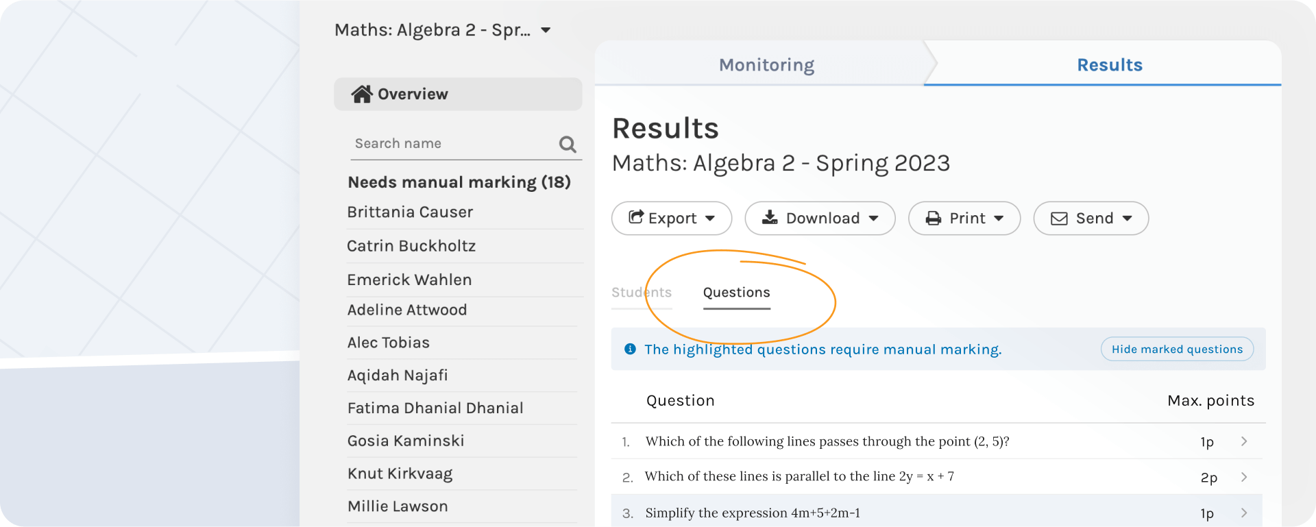 Frage für Frage bewerten auf Exam.net