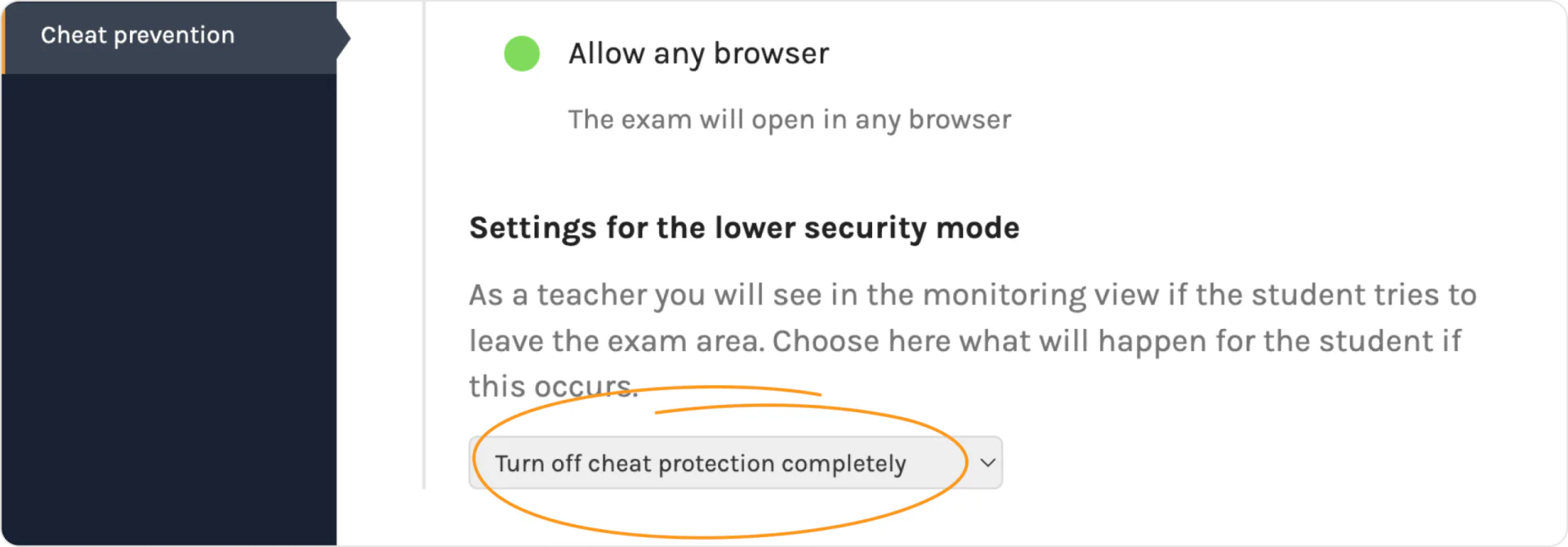 Impostazioni anti-copiatura: qualsiasi browser consentito e protezione anti-copiatura del tutto disattivata