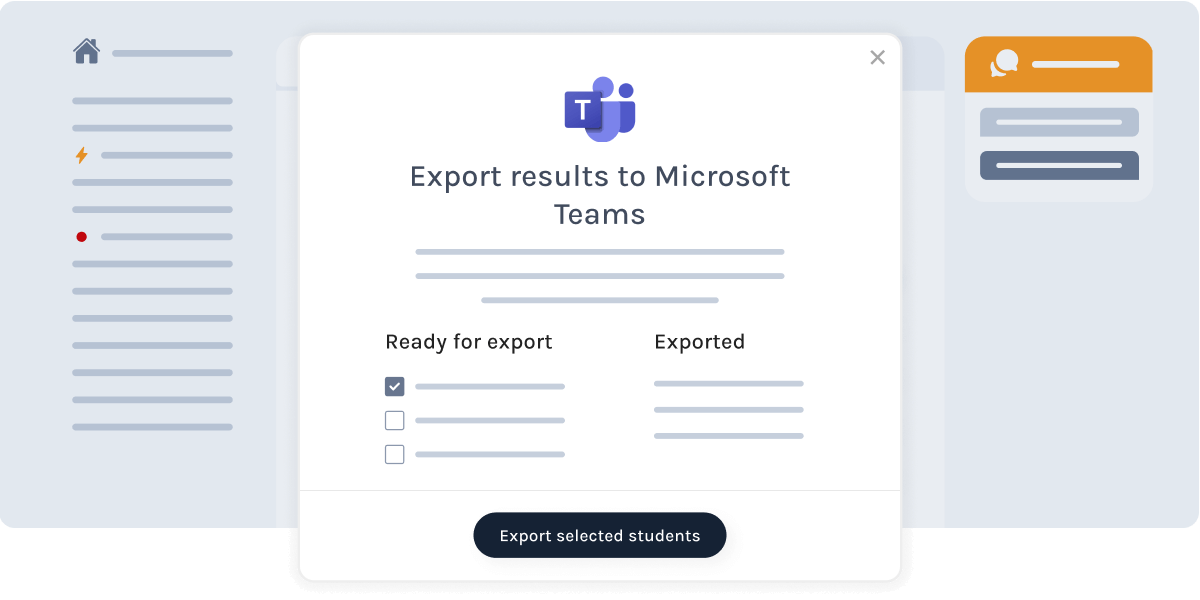 Dialog zum Export von Prüfungsergebnissen nach Microsoft Teams, mit ausgewählten Schülern