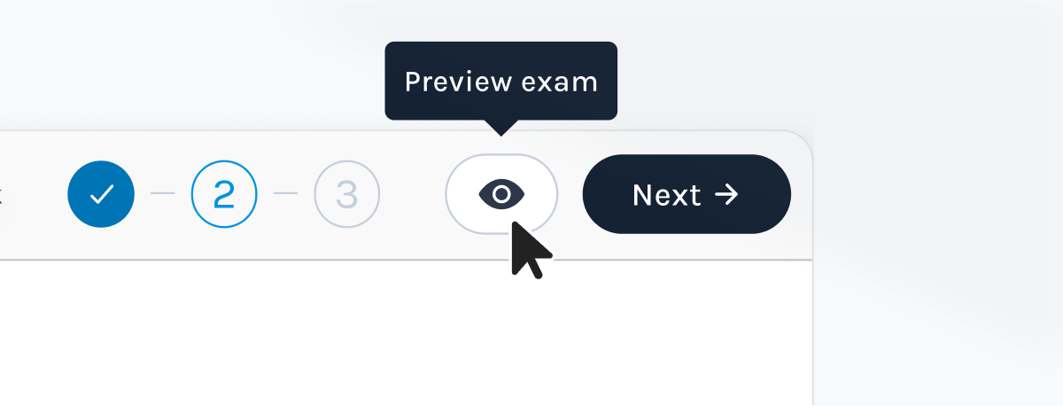 Previsualiza el examen desde el creador de exámenes haciendo clic en el botón de vista previa de la barra superior.