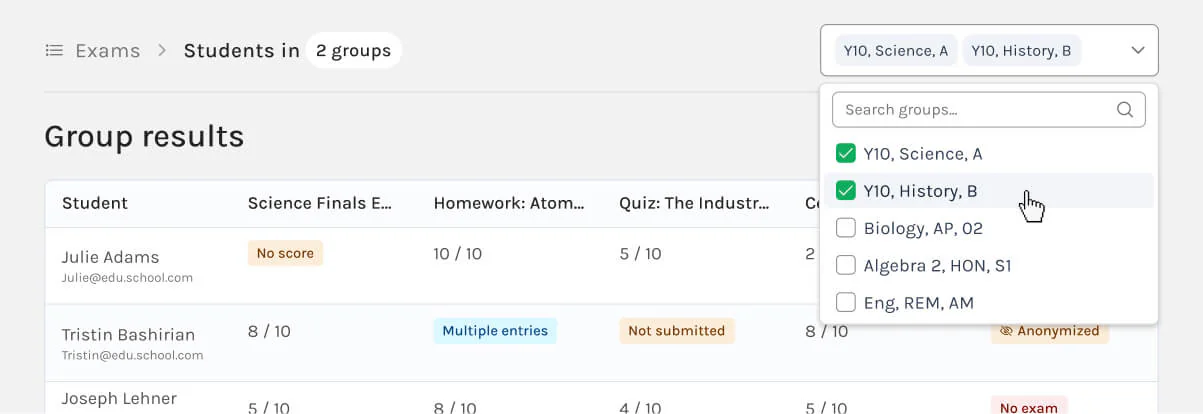 Group results in Exam.net