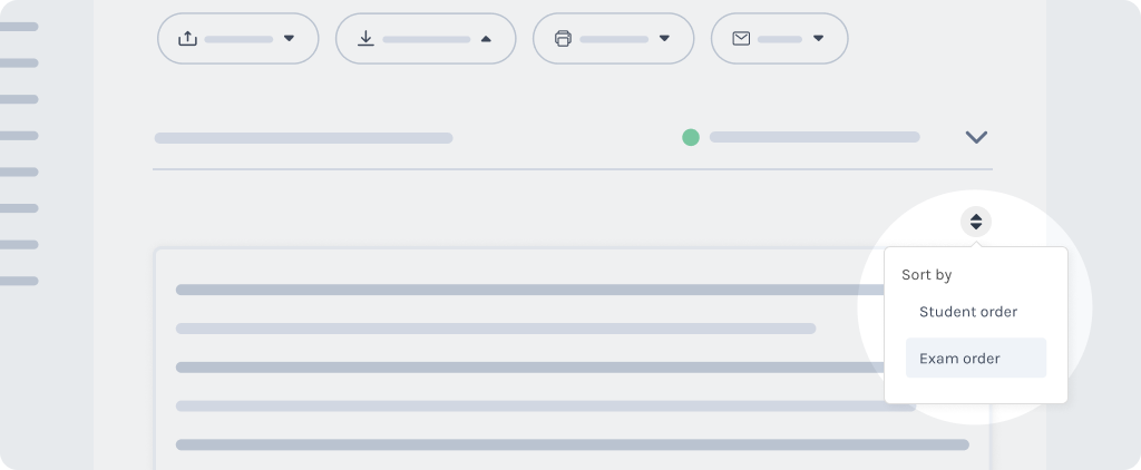 Open sorting dropdown menu with the options Student order and Exam order